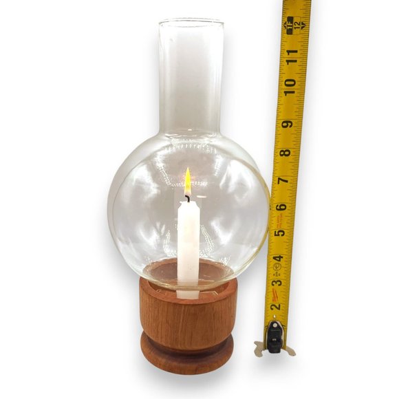 Vintage MCM Modern Minimalist Teak / Glass Hurricane Lamp - Picture 5 of 9